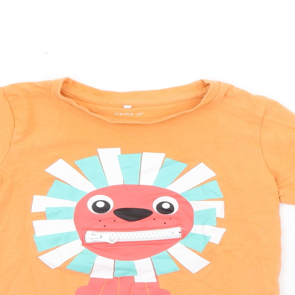 name it Girls Orange  Cotton Pullover T-Shirt Size 9-12 Months Crew Neck