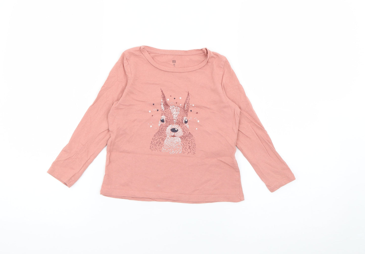 RTR Girls Pink  Cotton Pullover T-Shirt Size 5 Years Crew Neck  - Squirrel
