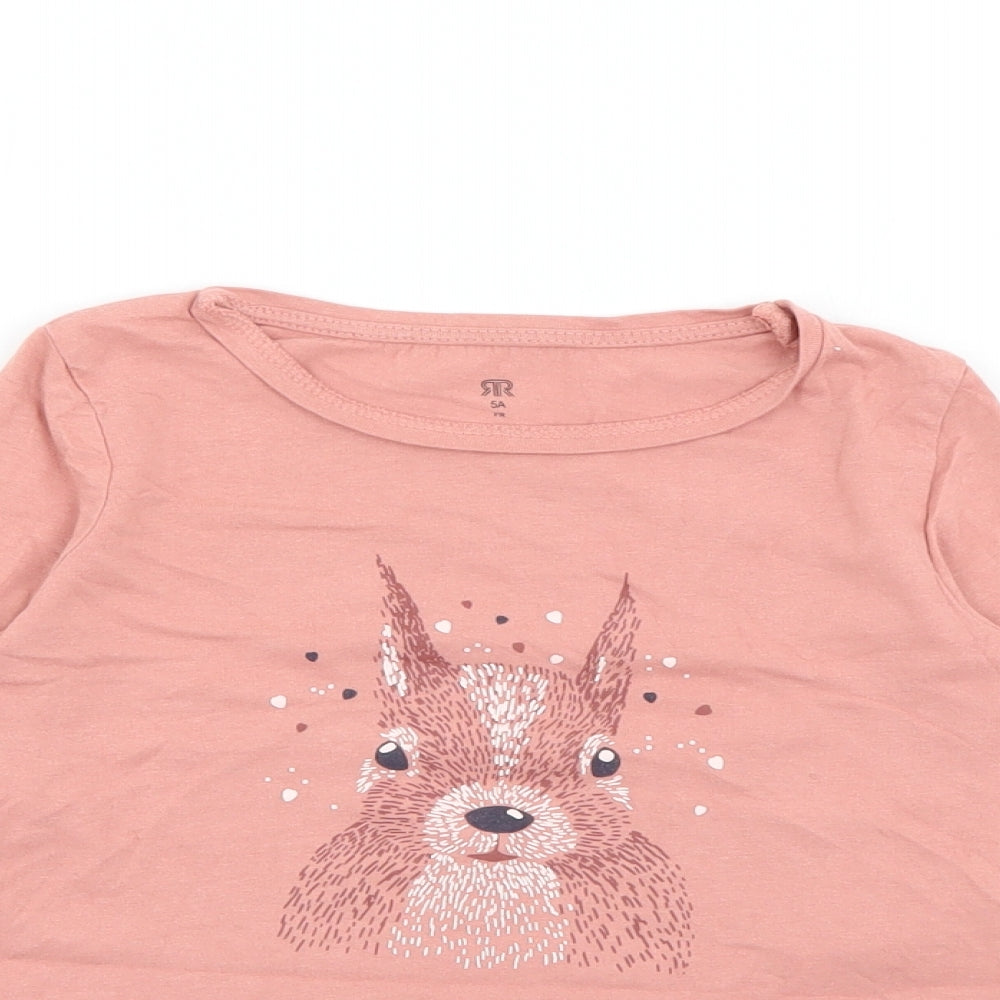 RTR Girls Pink  Cotton Pullover T-Shirt Size 5 Years Crew Neck  - Squirrel
