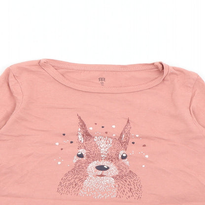 RTR Girls Pink  Cotton Pullover T-Shirt Size 5 Years Crew Neck  - Squirrel