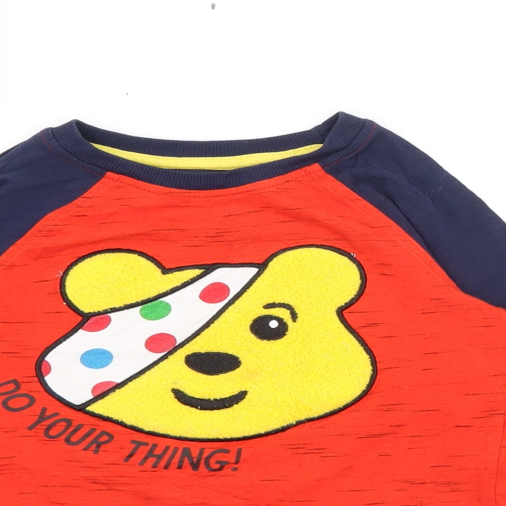 George Boys Red Crew Neck  Cotton Pullover Jumper Size 2-3 Years   - Pudsey