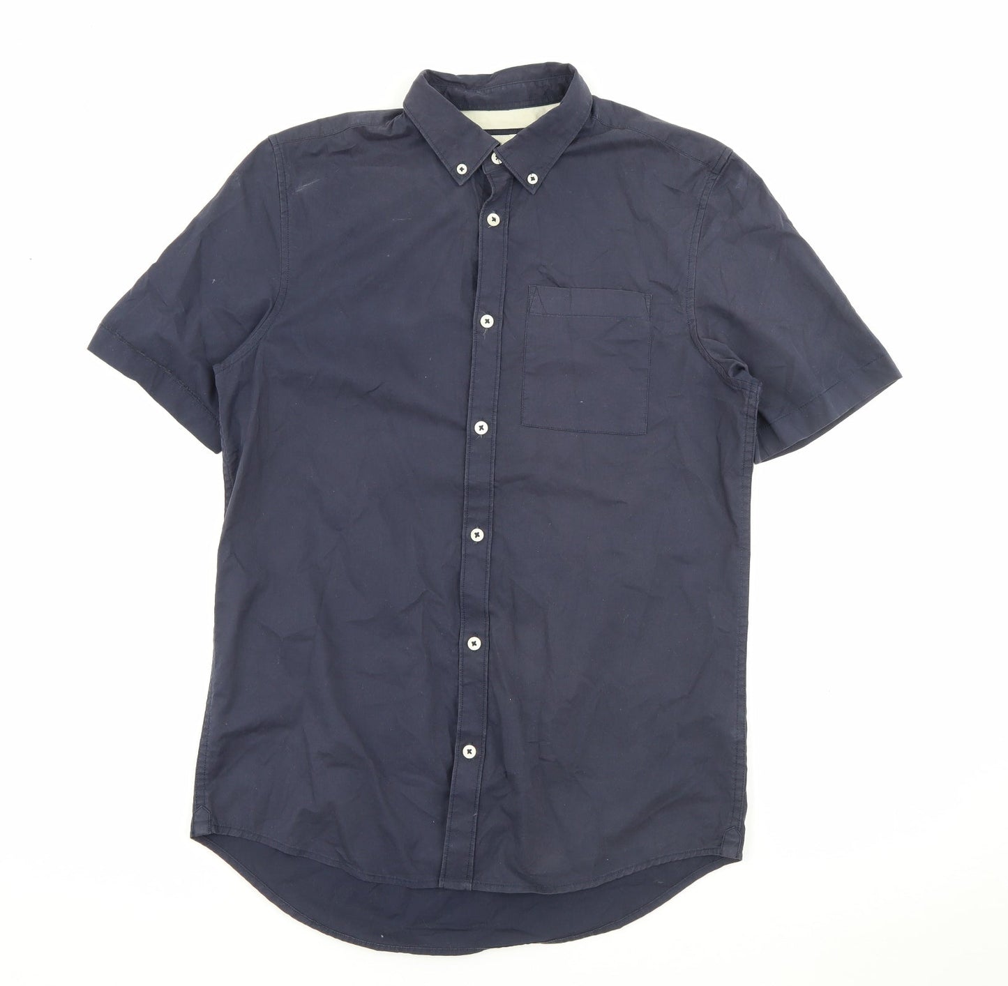 River Island Mens Blue  Cotton  Button-Up Size S Collared Button
