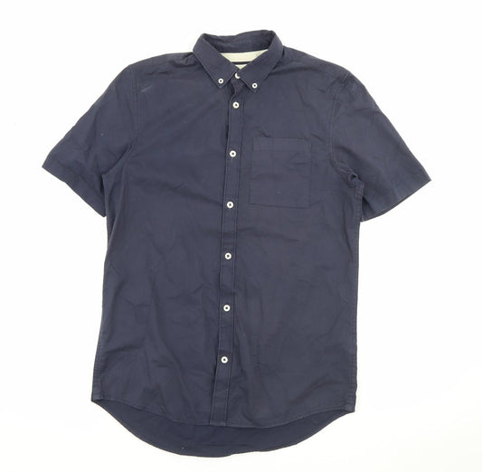 River Island Mens Blue  Cotton  Button-Up Size S Collared Button