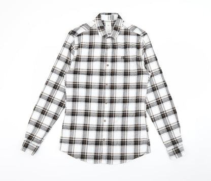 River Island Mens Brown Plaid Cotton  Button-Up Size S Collared Button
