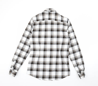 River Island Mens Brown Plaid Cotton  Button-Up Size S Collared Button