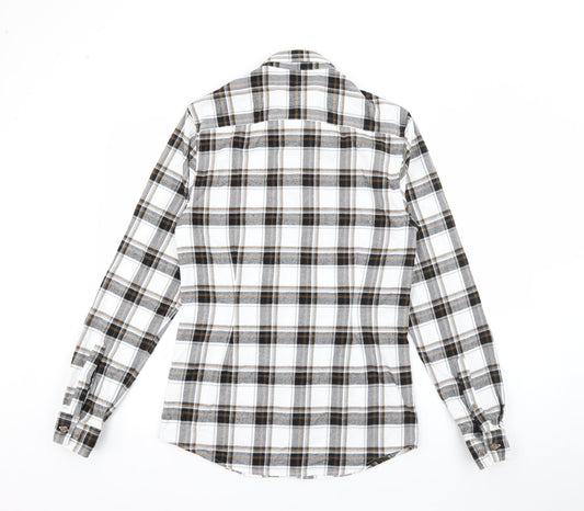 River Island Mens Brown Plaid Cotton  Button-Up Size S Collared Button