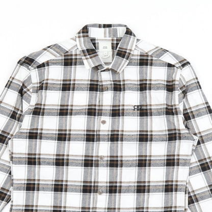 River Island Mens Brown Plaid Cotton  Button-Up Size S Collared Button