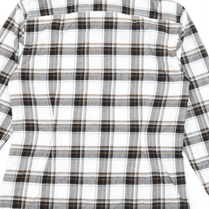 River Island Mens Brown Plaid Cotton  Button-Up Size S Collared Button