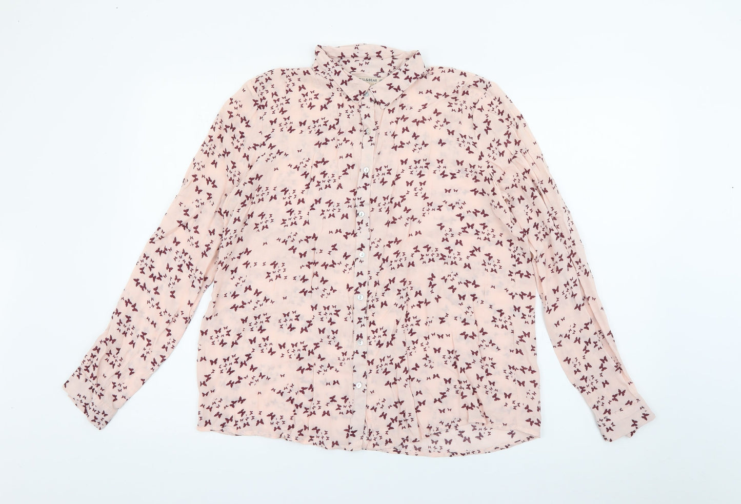Womens UK Size M Pull & Bear Pink Basic Button-Up