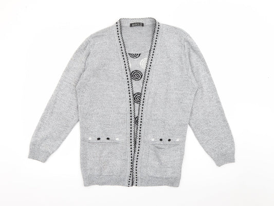 Envy Womens Grey Crew Neck Geometric Acrylic Pullover Jumper Size S