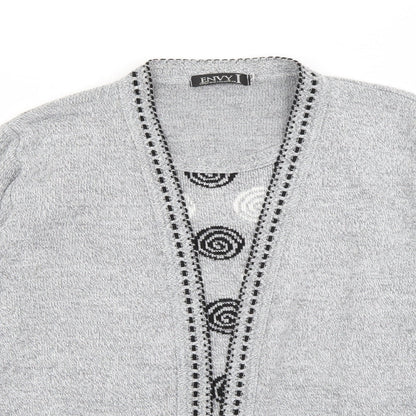Envy Womens Grey Crew Neck Geometric Acrylic Pullover Jumper Size S