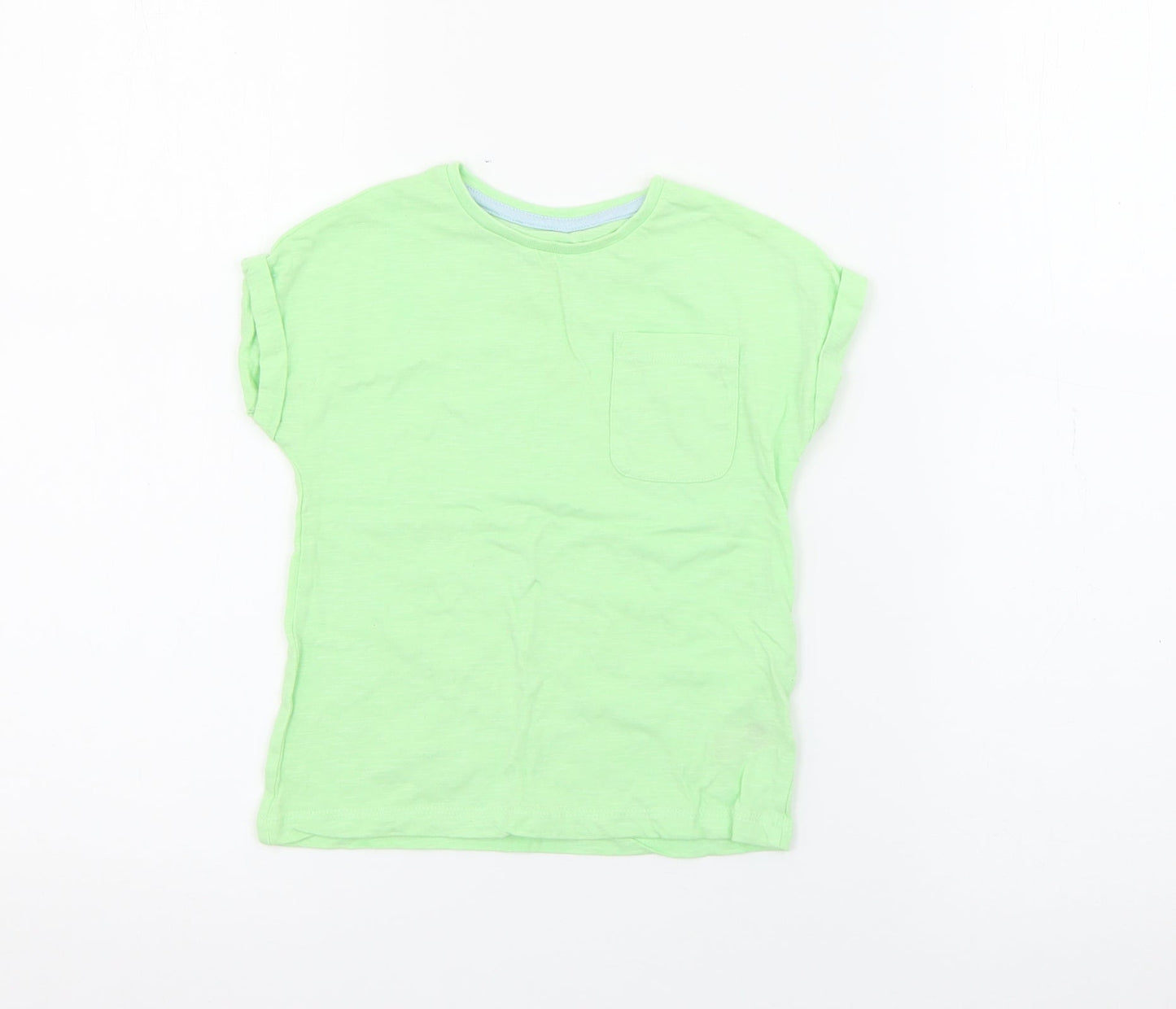 Dunnes Stores Girls Green  Cotton Pullover T-Shirt Size 2-3 Years Crew Neck