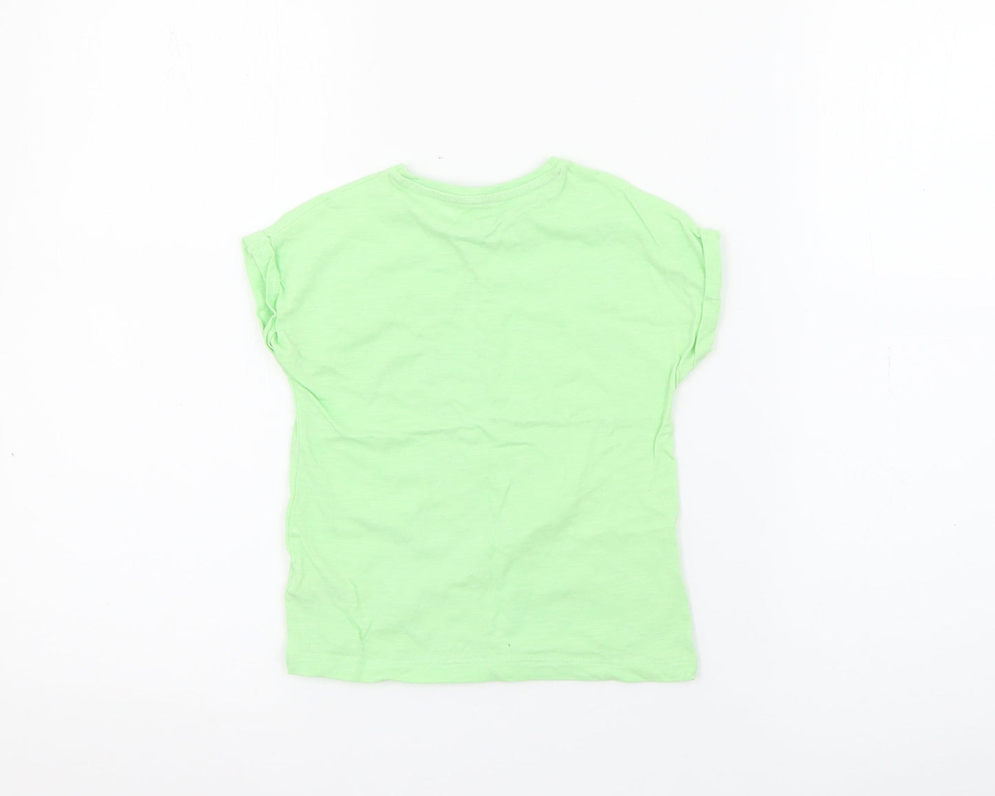 Dunnes Stores Girls Green  Cotton Pullover T-Shirt Size 2-3 Years Crew Neck