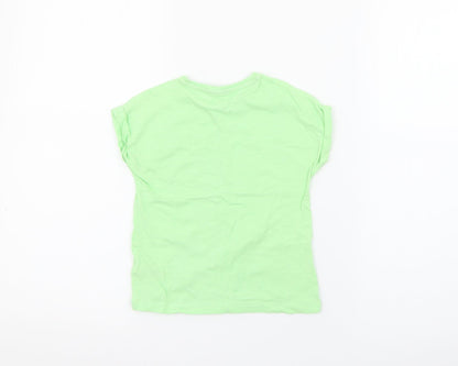 Dunnes Stores Girls Green  Cotton Pullover T-Shirt Size 2-3 Years Crew Neck