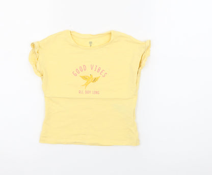 RTR Girls Yellow  Cotton Pullover T-Shirt Size 5 Years Crew Neck  - Good Vibes
