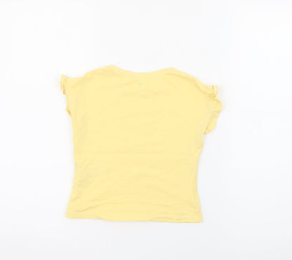 RTR Girls Yellow  Cotton Pullover T-Shirt Size 5 Years Crew Neck  - Good Vibes