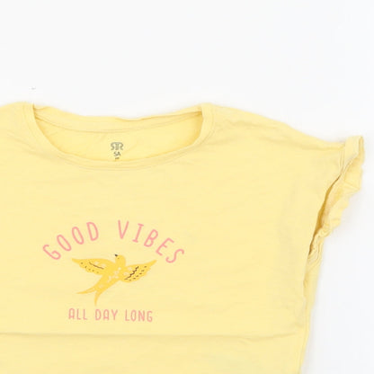 RTR Girls Yellow  Cotton Pullover T-Shirt Size 5 Years Crew Neck  - Good Vibes