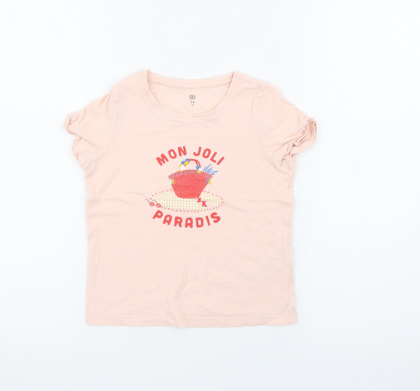 RTR Girls Pink  Cotton Pullover T-Shirt Size 5 Years Crew Neck  - Paris