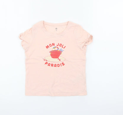 RTR Girls Pink  Cotton Pullover T-Shirt Size 5 Years Crew Neck  - Paris