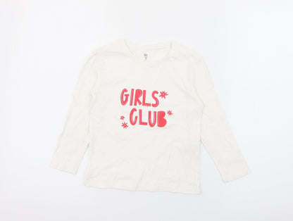 RTR Girls White  Cotton Pullover T-Shirt Size 5 Years Crew Neck  - Girls Club