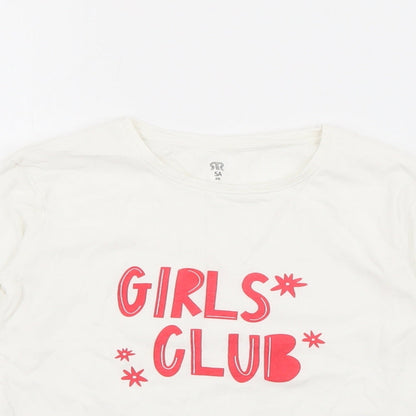 RTR Girls White  Cotton Pullover T-Shirt Size 5 Years Crew Neck  - Girls Club