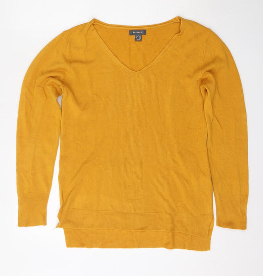 Primark Womens Yellow V-Neck  Acrylic Pullover Jumper Size S