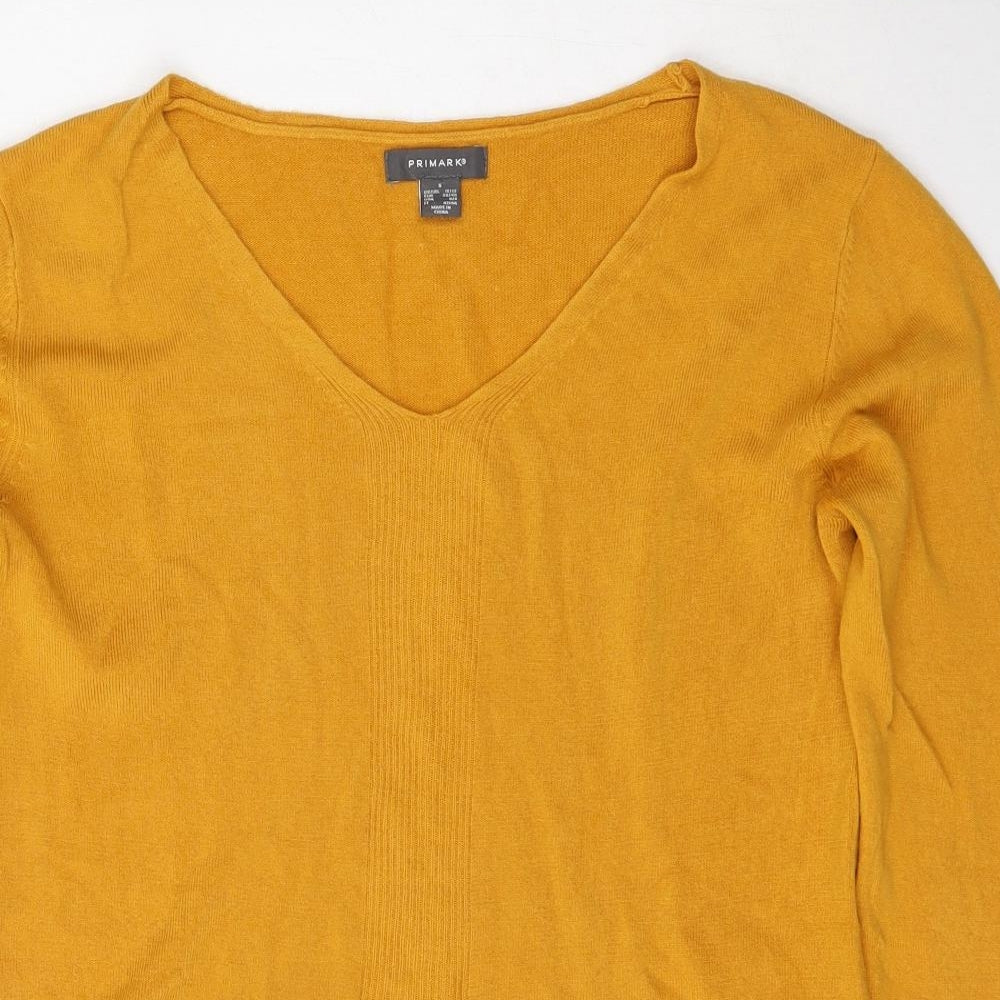 Primark Womens Yellow V-Neck  Acrylic Pullover Jumper Size S