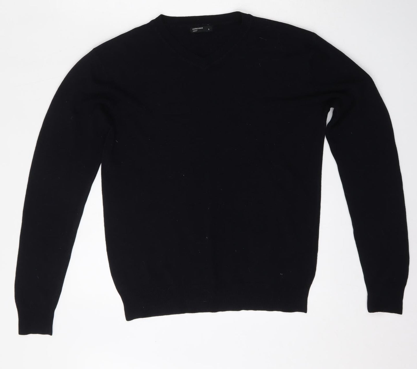 Cedar Wood State Mens Black V-Neck  Acrylic Pullover Jumper Size S