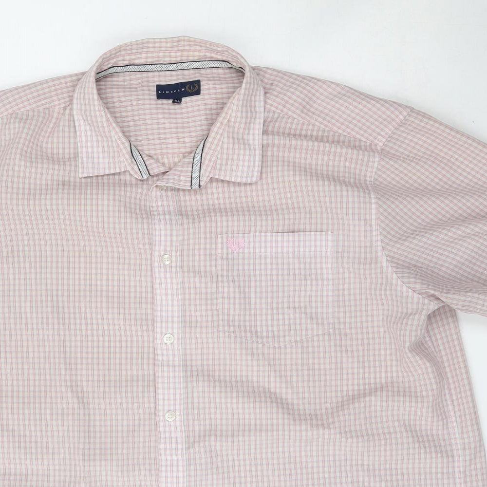 Mens UK Size XL Lincoln Pink  Button-Up Short Sleeve Casual Shirt
