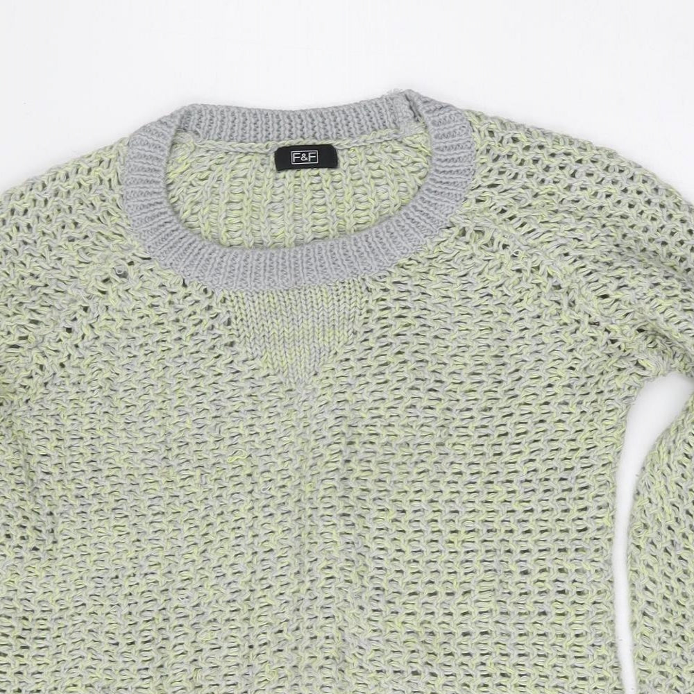 F&F Womens Green Round Neck  Acrylic Pullover Jumper Size 8