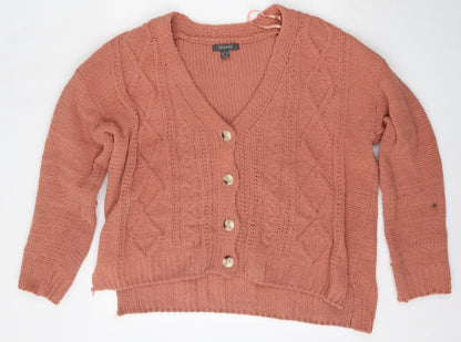 Primark Womens Red V-Neck  Polyester Cardigan Jumper Size L