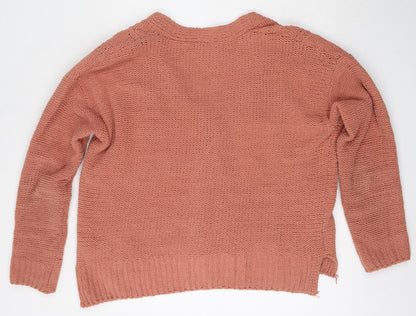 Primark Womens Red V-Neck  Polyester Cardigan Jumper Size L