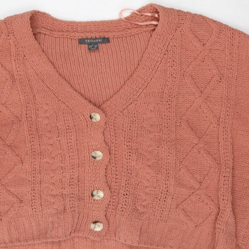 Primark Womens Red V-Neck  Polyester Cardigan Jumper Size L