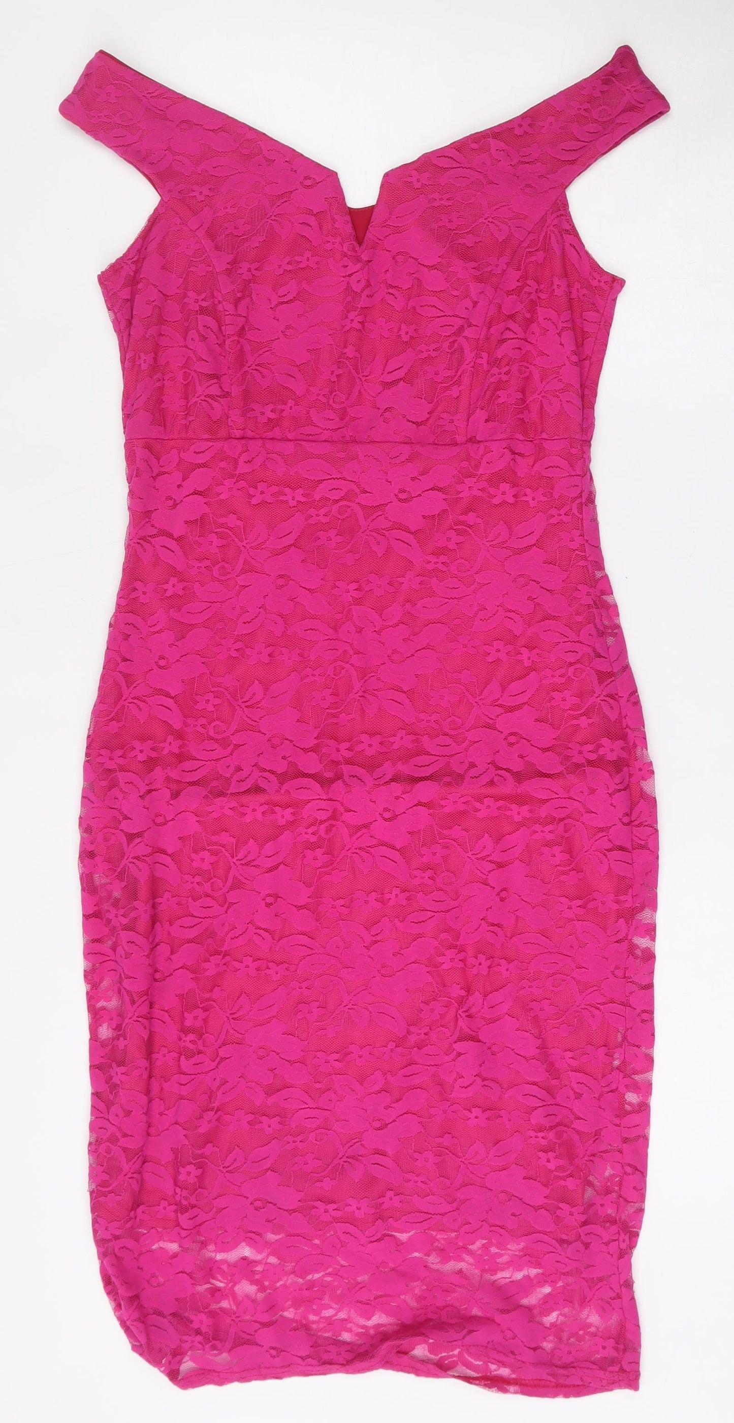 IX London Womens Pink Floral Polyester Pencil Dress  Size 12  V-Neck