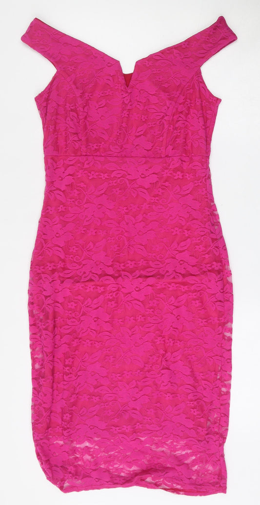 IX London Womens Pink Floral Polyester Pencil Dress  Size 12  V-Neck