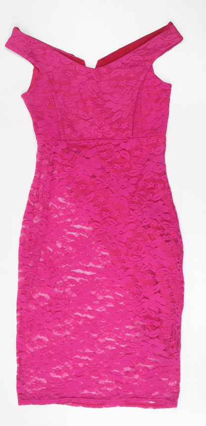 IX London Womens Pink Floral Polyester Pencil Dress  Size 12  V-Neck