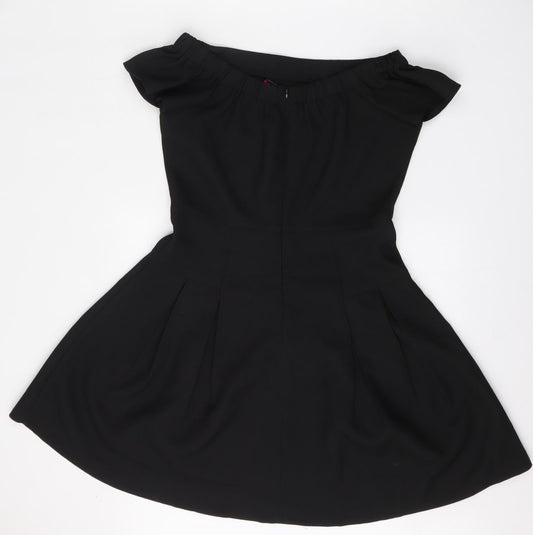 Boohoo Womens Black  Polyester Fit & Flare  Size 10  Boat Neck