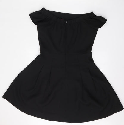 Boohoo Womens Black  Polyester Fit & Flare  Size 10  Boat Neck