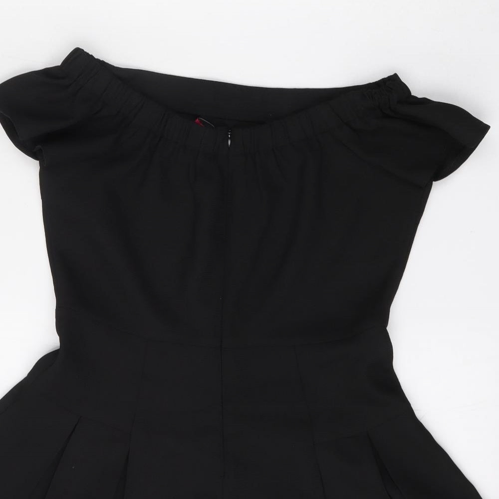 Boohoo Womens Black  Polyester Fit & Flare  Size 10  Boat Neck