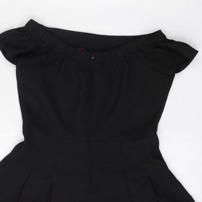 Boohoo Womens Black  Polyester Fit & Flare  Size 10  Boat Neck