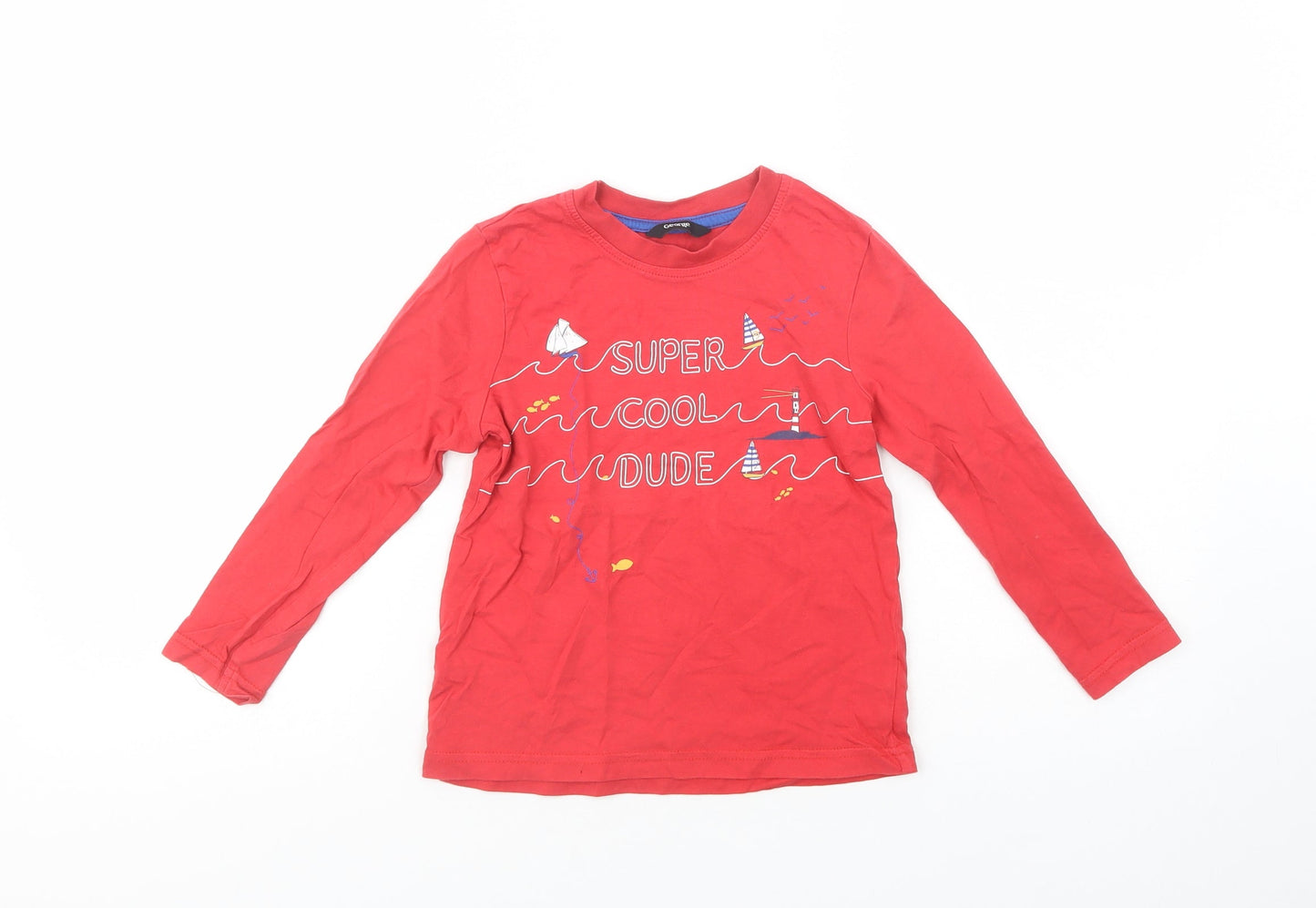 George Girls Red  Cotton Pullover T-Shirt Size 4-5 Years Crew Neck Pullover - Super Cool Dude