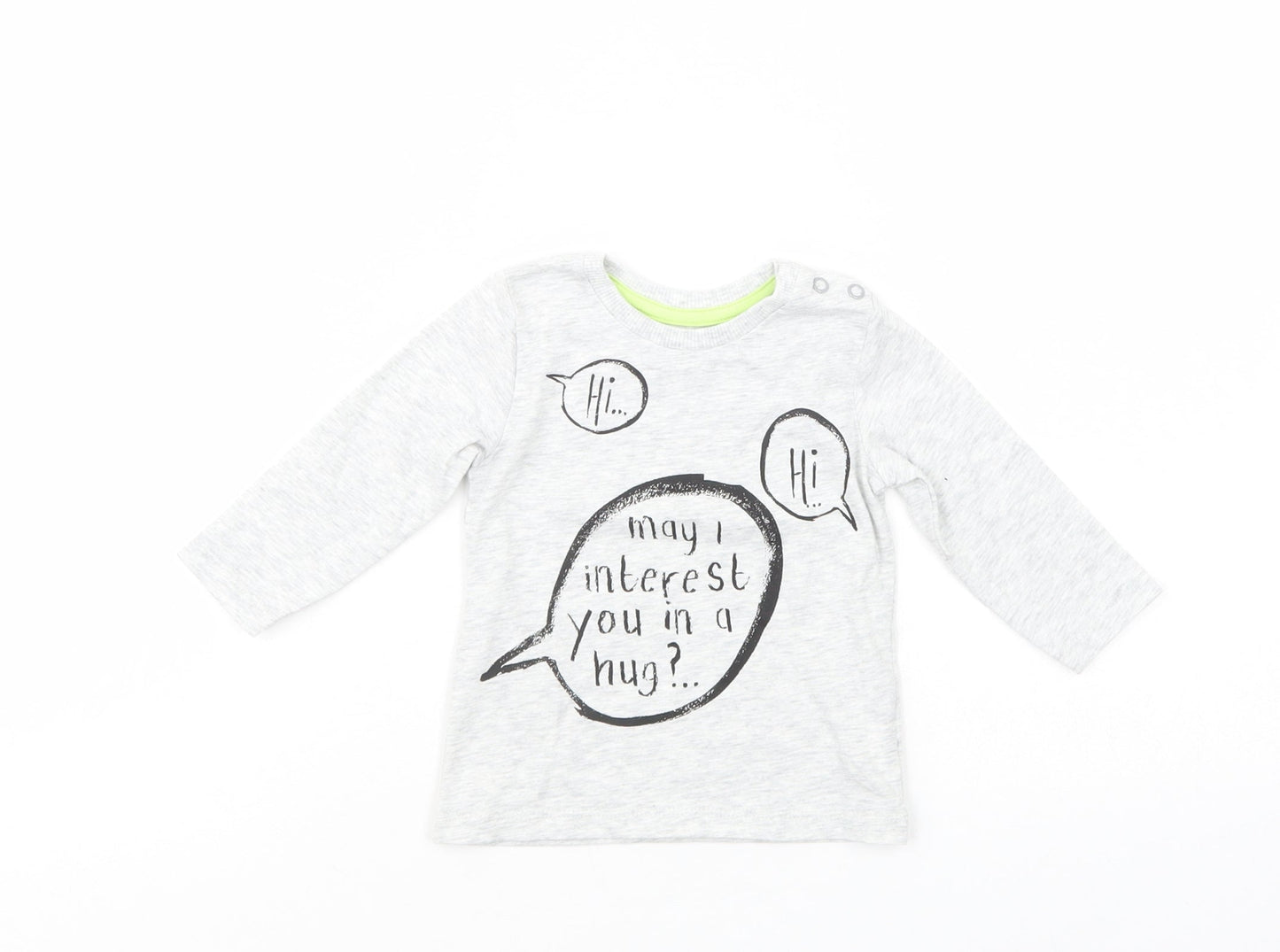 George Baby Grey  Cotton Basic T-Shirt Size 3-6 Months Crew Neck Snap