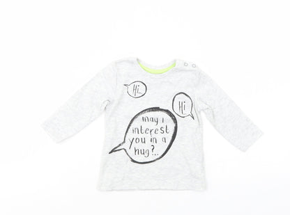 George Baby Grey  Cotton Basic T-Shirt Size 3-6 Months Crew Neck Snap