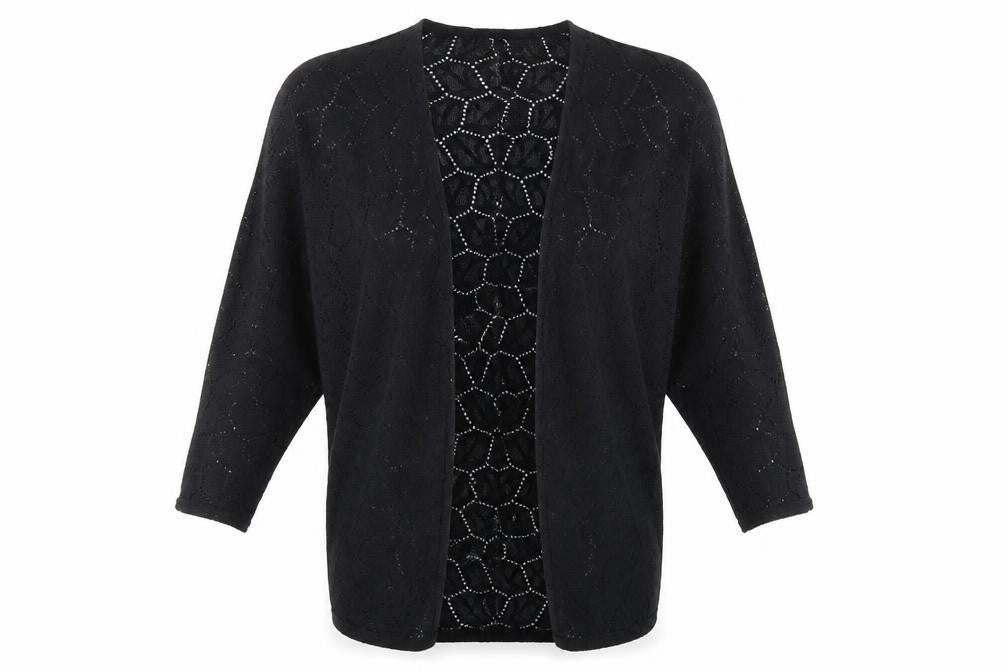 Front view of H&M women’s black v-neck polyester cardigan jumper, size XS
