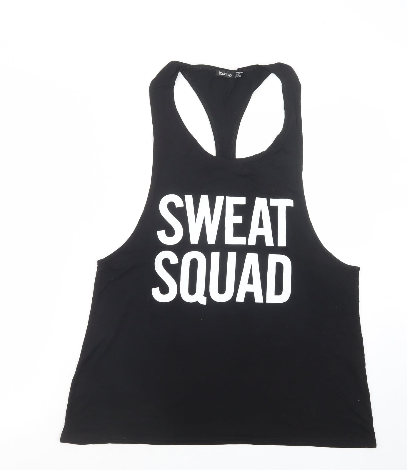 Boohoo Womens Black  Viscose Basic Tank Size 12 Scoop Neck - Sweat Squad