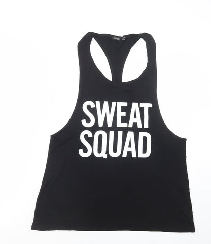 Boohoo Womens Black  Viscose Basic Tank Size 12 Scoop Neck - Sweat Squad
