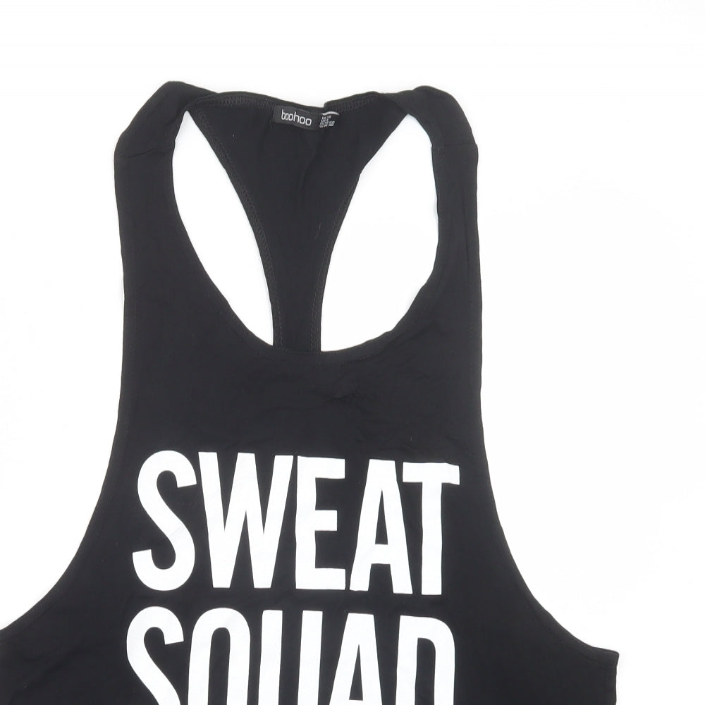 Boohoo Womens Black  Viscose Basic Tank Size 12 Scoop Neck - Sweat Squad