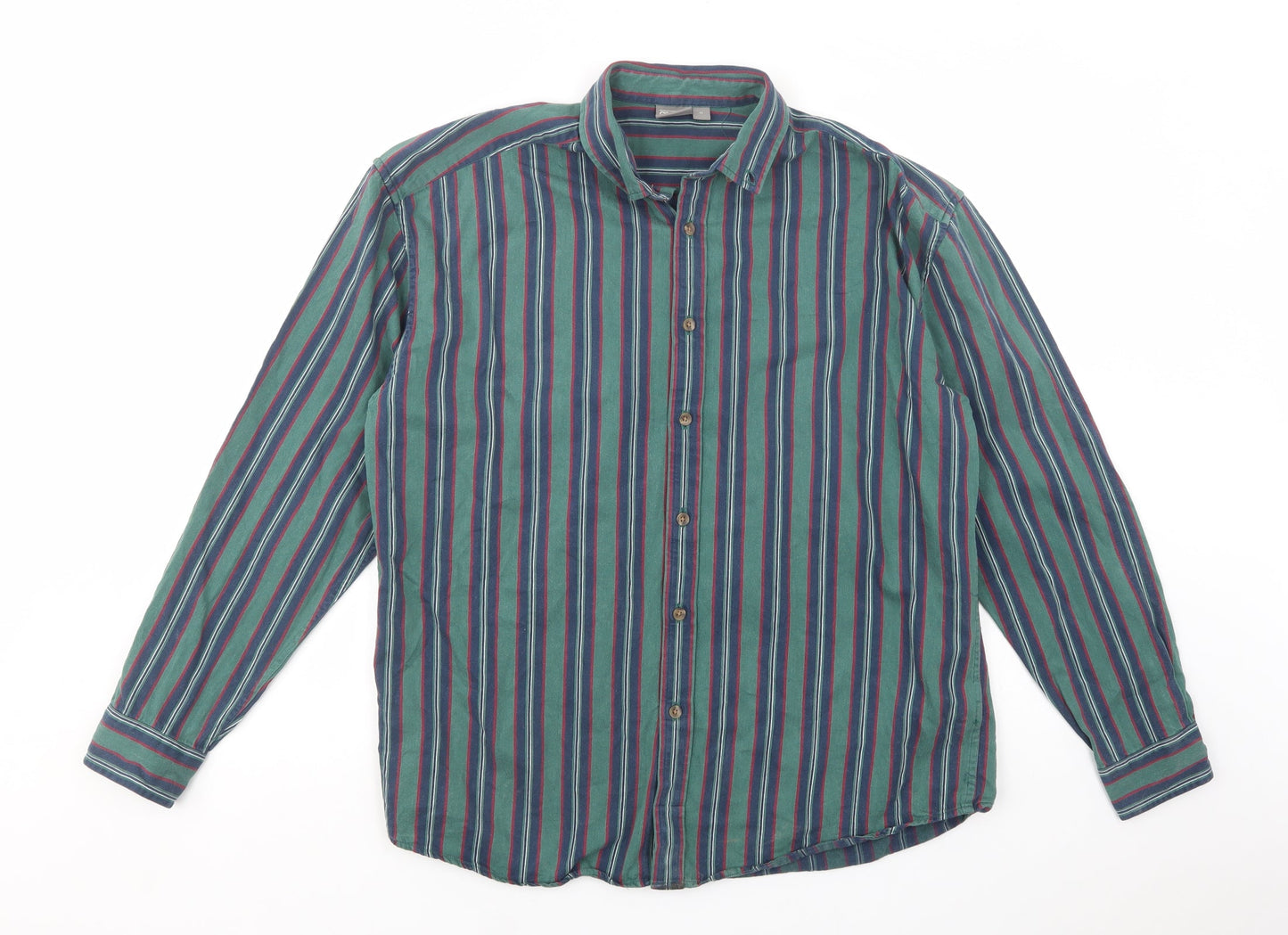 ASOS Mens Green Striped Cotton  Button-Up Size M Collared Button