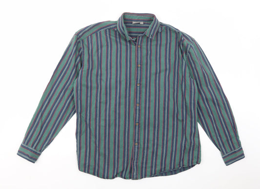 ASOS Mens Green Striped Cotton  Button-Up Size M Collared Button