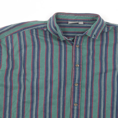 ASOS Mens Green Striped Cotton  Button-Up Size M Collared Button